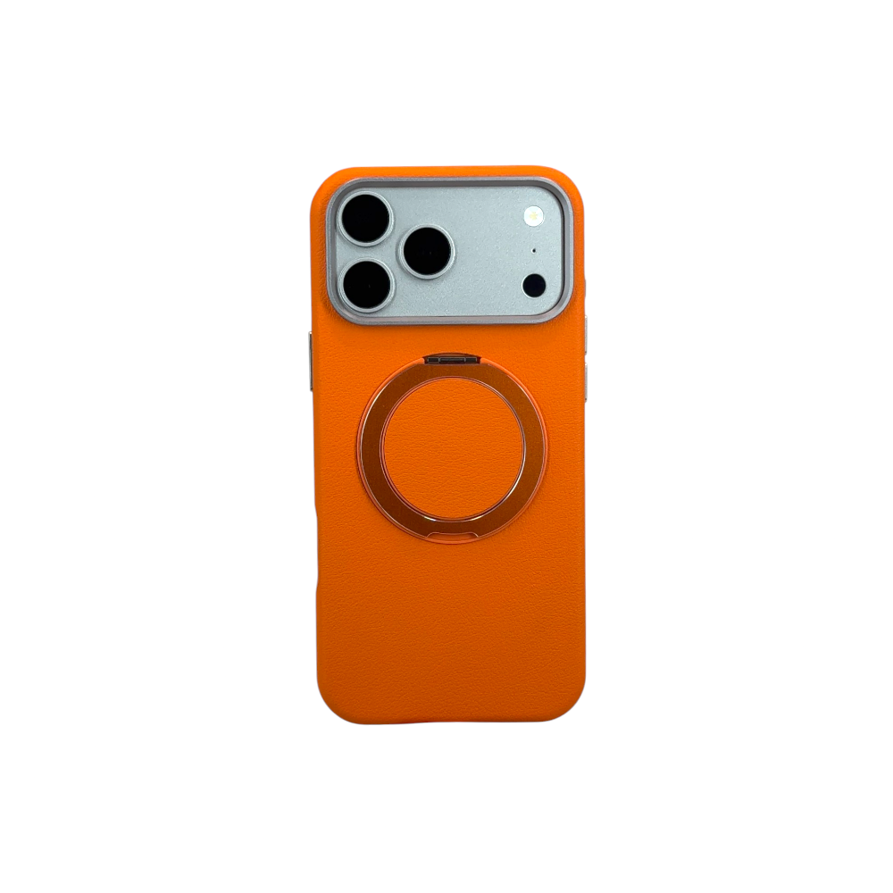 Case PH 17 Pro Max de couro Laranja suporte rotativo magnético PH L137